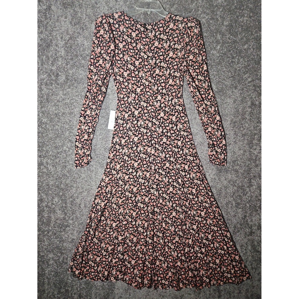 NWT ASTR The Label By Nordstrom Floral Midi Dress Black Clay High Side Slit Sz S - Picture 3 of 5